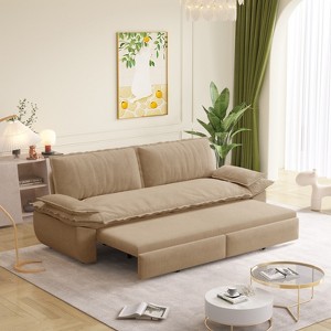 KWPZQEB 73.2" Lazy Sofa, Queen Pull Out Sofa Bed, Velvet Foldable Loveseat with Pillows, 3-in-1 Convertible Sleeper Sofa, Space Saving for Living Room - 1 of 4