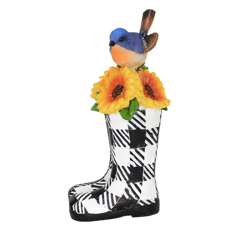 Home Decor Bird On Checkered Boot  -  One Figurine 7.0 Inches -  Figurineflowers Wellies  -   -  Polyresin  -  Black, 3 of 4