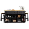 Ridstar 53 in. W Large Kitchen Island with 2 Bar Stools, 5 Open Side Racks & 3 Drawers For Kitchen-Black - 2 of 4