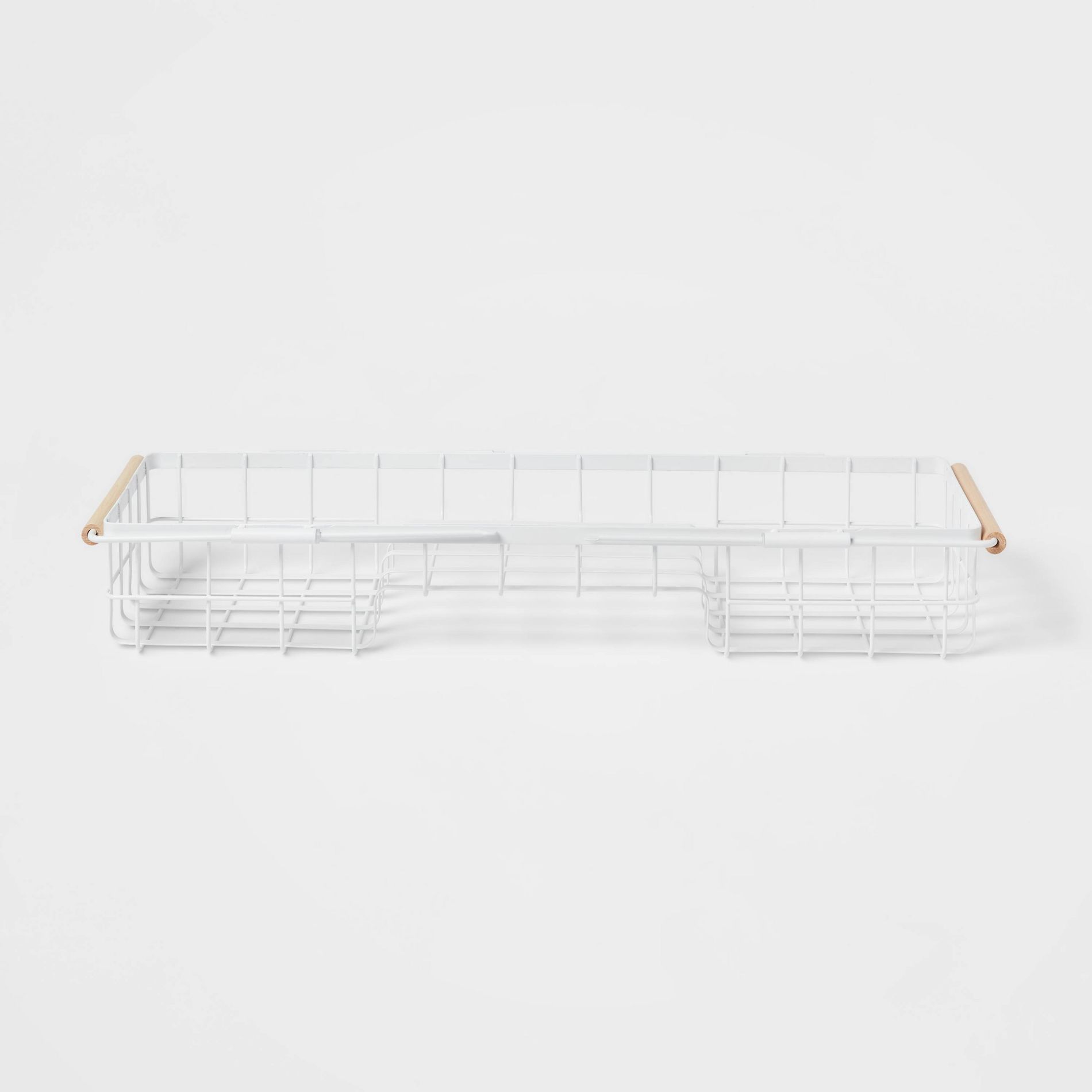 Metal Bathtub Caddy with Wood Handles Matte White - Brightroom™: Steel Shower Organizer, Rust-Resistant