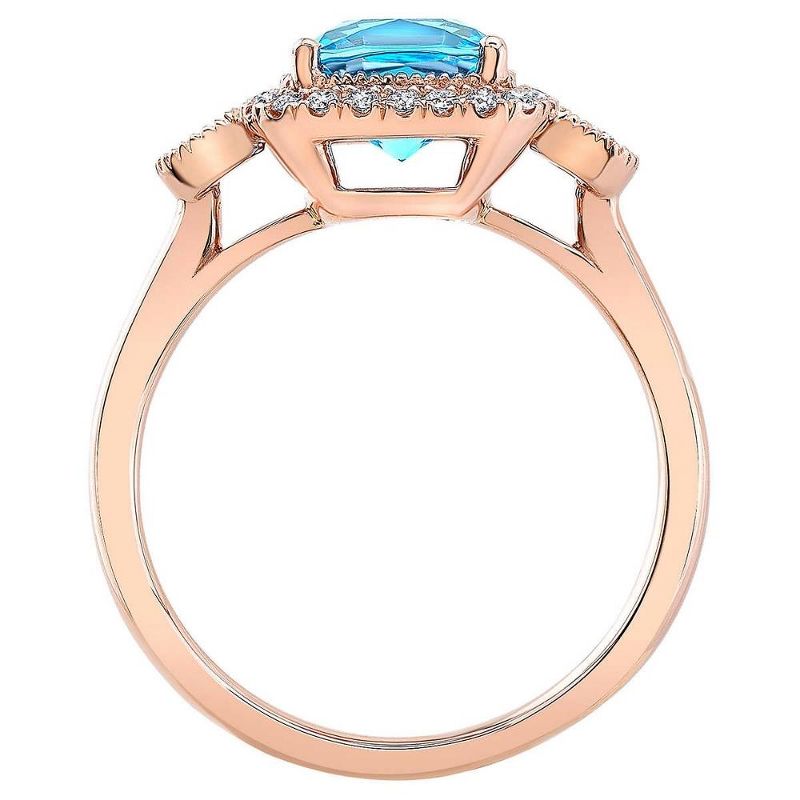 Pompeii3 2Ct TW Blue Cushion Topaz & Diamond Halo Engagement Ring in 14k Rose Gold, 2 of 5