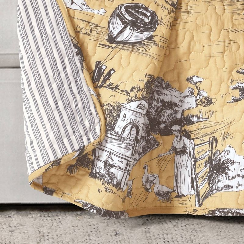 60&#34;x50&#34; Single French Country Toile Cotton Reversible Throw Yellow/Gray - Lush D&#233;cor, 3 of 15