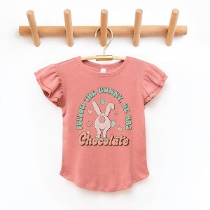The Juniper Shop Follow The Bunny He Has Chocolate Toddler Flutter Sleeve Tee - 1 of 2