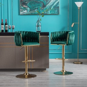 CAVINAS Luxury Velvet Bar Stools,Set of 2,Swivel Barstools with Adjustable Mechanical Lifting,Counter Height Stools for Bars - 1 of 4