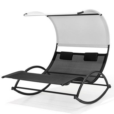 Crestlive Products Outdoor Double Sun Bed Chaise Lounge Chair Rocking Bed with Sun Shade & Wheels