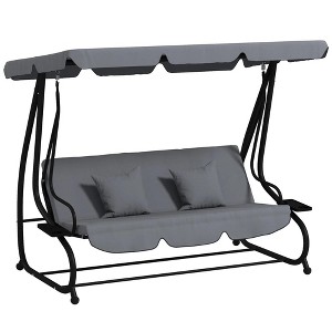 Resenkos 3-Seat Swing Chair, Convertible Flatbed Glider With Adjustable Canopy, Wine Red - 1 of 4