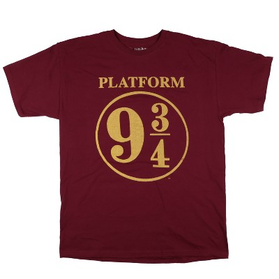 Seven Times Six Harry Potter Shirt Men’s Platform 9 3/4 Gold Logo Graphic Print Crewneck Tee Maroon
