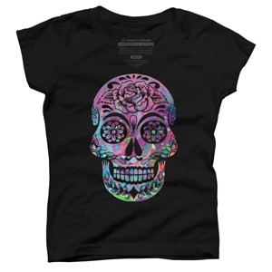 Girl's Design By Humans Halloween Sugar Skull By honeytree T-Shirt - 1 of 3