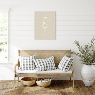 Beige and White Botanical Canvas Print with Beaded Frame