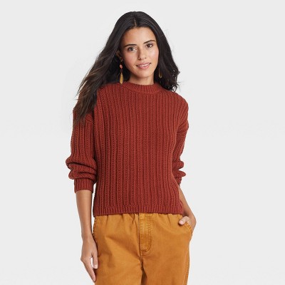 Women's Crewneck Pullover Sweater - Universal Thread™ Rust L