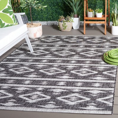Elegant Black Synthetic 59" Square Non-Slip Outdoor Rug