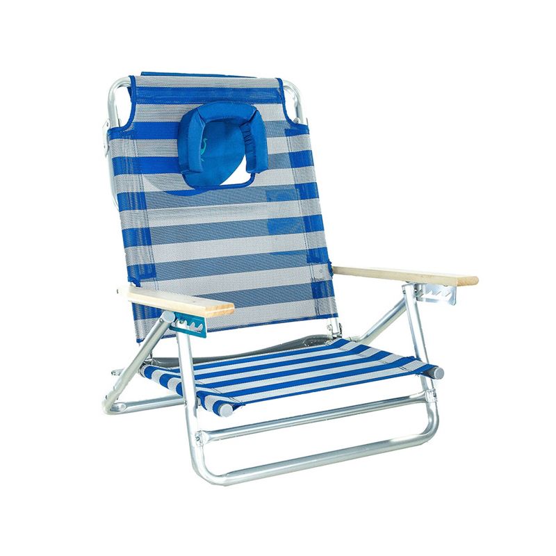 Ostrich South Beach Sand Chair, Beach Reclining Lawn Chair w/Carry Strap, Outdoor Furniture for Pool, Camping, or Backyard, Blue Stripe, 4 of 8