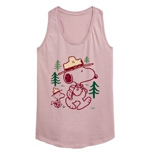 Women's - Peanuts - Snoopy and Woodstock Hiking Graphic Racerback Tank - 1 of 4
