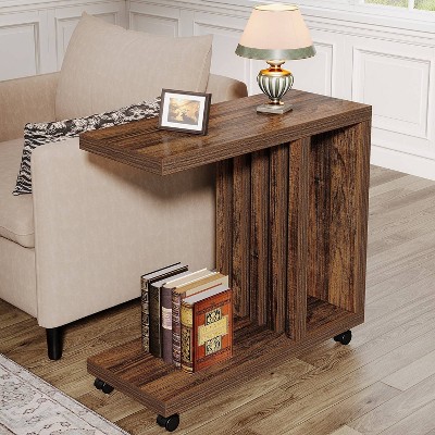 Hommoo C-Shaped End Table Rustic Brown