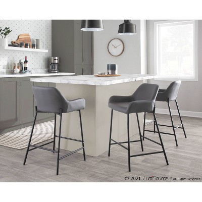 Daniella 21'' Industrial Black Metal & Grey Faux Leather Counter Stools (Set of 2)
