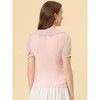 INSPIRE CHIC Women's Casual Bow Tie Pleated Neckline Swiss Dots Short Sleeve Blouse - 3 of 4