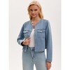 INSPIRE CHIC Women's Crew Neck Western Long Sleeve Chest Pockets Denim Cropped Jean Jackets - 2 of 4