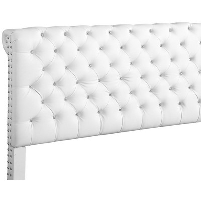 Maxx White Tufted Upholstered Full Panel Bed with Nailhead Trim
