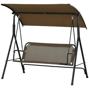 Resenkos 3-Person Swing Set, Outdoor Patio Swing With Tilt Canopy, Steel Frame Bench Seat, Wine Red - 1 of 4