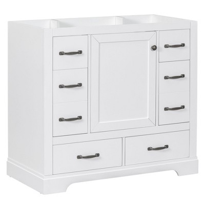 NicBex 35.5" Bathroom Storage Cabinet without Sink, Bathroom Vanity, 1 Spacious Cabinet Door with Adjustable Shelf, 6 Drawers for Bathroom