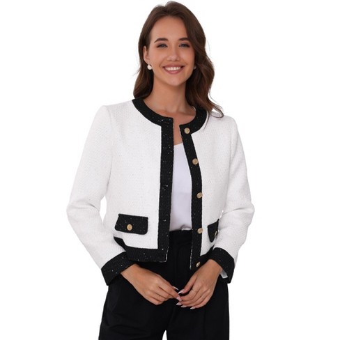 INSPIRE CHIC Women's Tweed Contrast Color Collarless Sequins Work Office Short Jackets - image 1 of 4