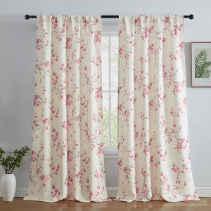 HLC.ME Jasmine Floral Patterned Window Rod Pocket Curtains - Light Blocking Darkening Window Panels, Set of 2 - 1 of 4