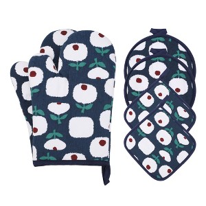 REGALWOVEN Cotton Heat Resistant Stain-Resistant Oven Mitts 2 Pcs with Pot Holders 4 Pcs 11x7.1inch - 1 of 4