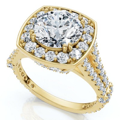 Pompeii3 Certified 3Ct Cushion Halo Diamond Engagement Ring 14k Gold Lab Created