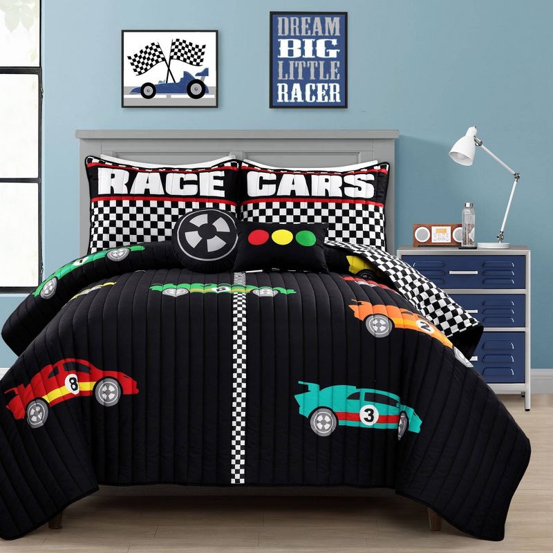 Kids' Racing Cars Reversible Oversized Quilt Bedding Set - Lush Décor, 1 of 13