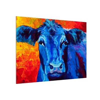 Trademark Fine Art -marion Rose 'blue Cow' Wood Slat Art : Target