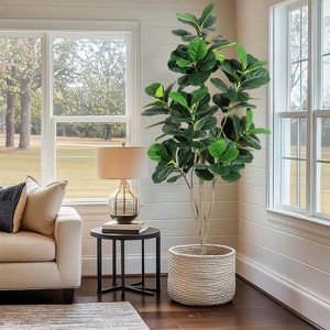 Artificial Fiddle Leaf Tree in Sturdy Pot - Large Fake Plant for Indoor/Outdoor Decor - 1 of 4