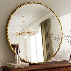 BEAUTYPEAK Round Wall Mirror 24"x24" Antique Beaded Resin Frame Vanity Mirror - 1 of 4