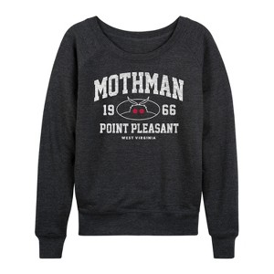 Women's - Instant Message - Mothman Collegiate Lightweight French Terry Wide Neck Long Sleeve Graphic Shirt - 1 of 4