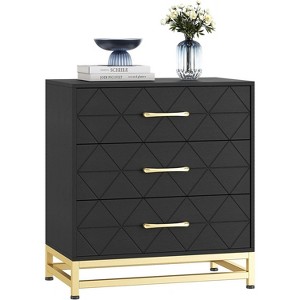 3 Drawer Dresser, Wood Chest Drawers with Storage for Closet, Bedroom, Drawers Dresser Modern Bedside Nightstand with Gold Handles - 1 of 4