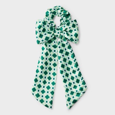 St. Patrick's Day Plaid Clover Print Bow Hair Twister with Tails - Green