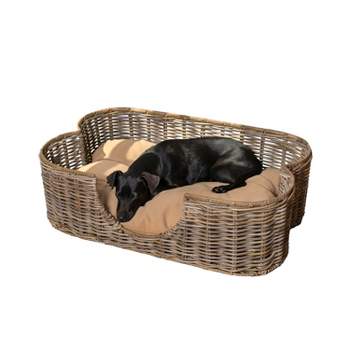 Scallop Tropical Handwoven Rattan Dog Bed with Machine Washable Cushion