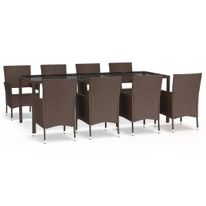 vidaXL Patio Dining Set with Cushions Outdoor Furniture Brown Poly Rattan - 98.4" Table Length 8 Piece - 1 of 4