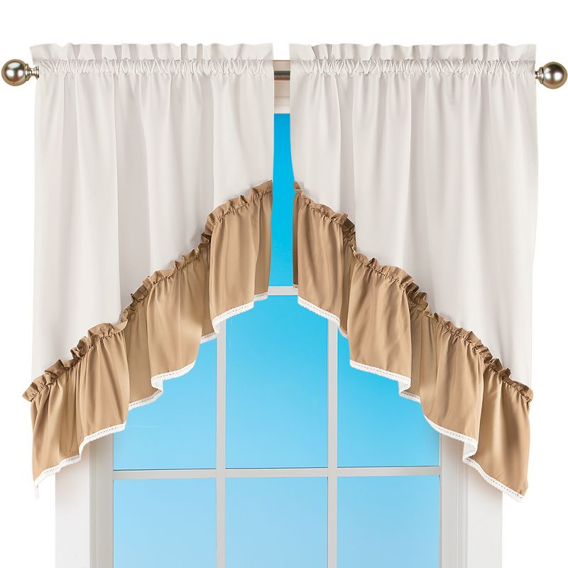 Collections Etc Ruffled Edge Lace Trim Window Curtain Drapes, Single Panel,, 1 of 5