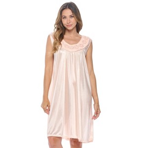 Casual Nights Women's Sleeveless Flower Satin Nightgown - 1 of 4