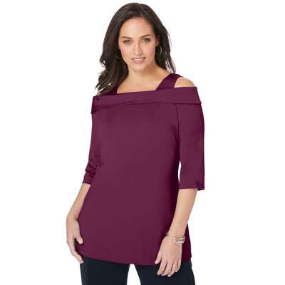 Jessica London Women's Plus Size Cold Shoulder Top
