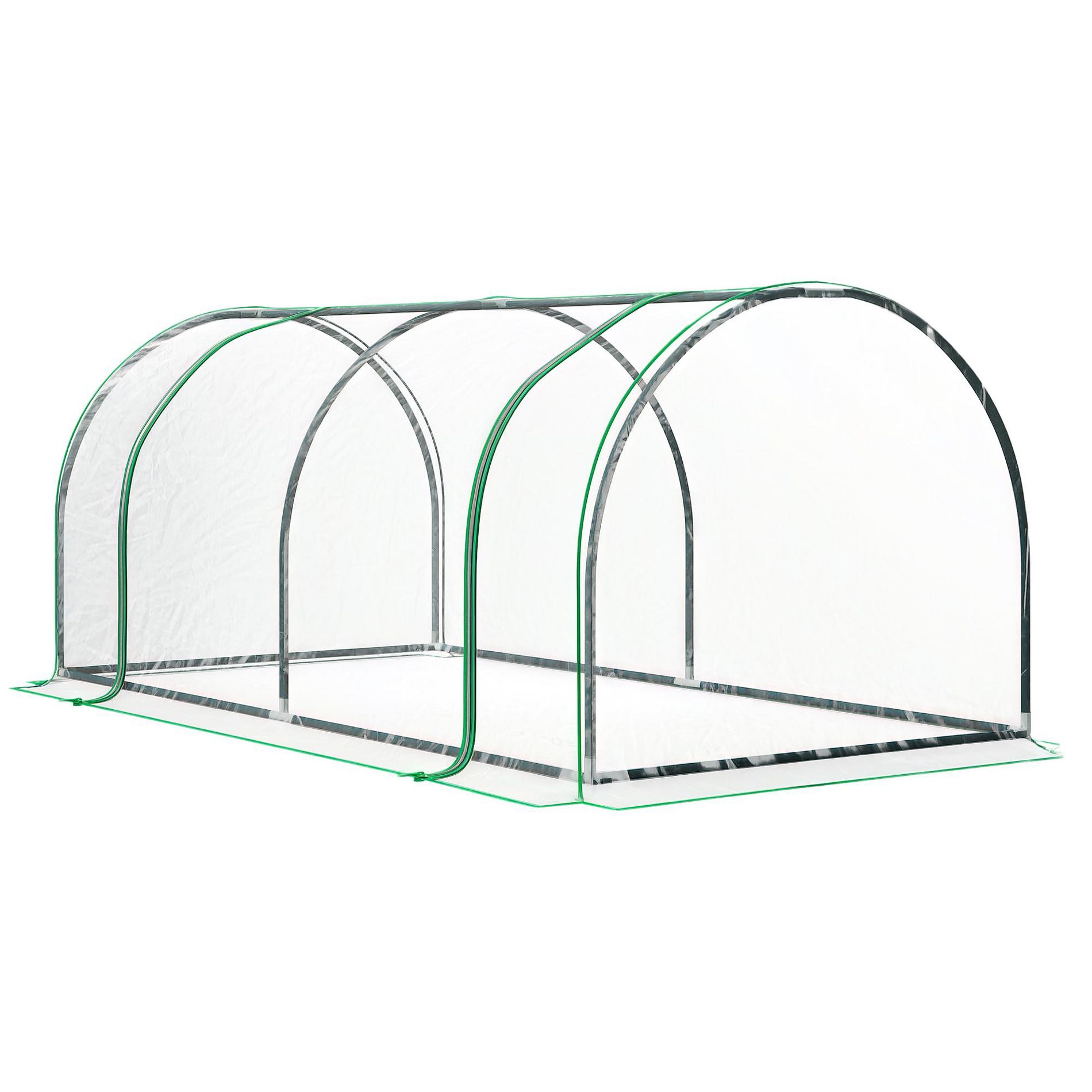 Outsunny Mini Greenhouse, Waterproof Cloche Cold Frame, 7' L x 3' W x 2.5' H Portable Hot House, 4 Zippered Doors, Green