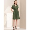 Allegra K Women's Notched Lapel Elastic Waist Pocket A-Line Safari Shirt Dresses - 3 of 4