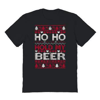 Rerun Island Men's Christmas Ho Ho Hold My Drink Short Sleeve Graphic Cotton T-shirt