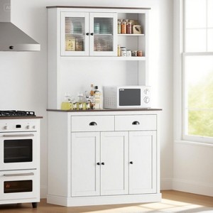 71" Modern Kitchen Pantry Cabinet with Microwave Stand - Multi-Function Hutch with Wine Rack, Ideal as Coffee Bar for Dining & Living Room - 1 of 4