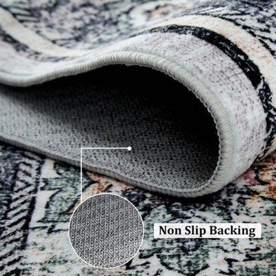 Living Room Washable Non Slip Vintage Retro Rugs Low Pile Chenille Print Rug for Bedroom Dining Room Home Office