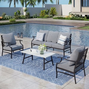 Captiva Designs 4pc Extra Large Metal Patio Outdoor Conversation Set with Armchairs for Garden, Poolside, Backyard - 1 of 4