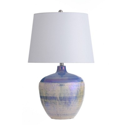 Cameron Opalescent Table Lamp with Fabric Shade White - StyleCraft