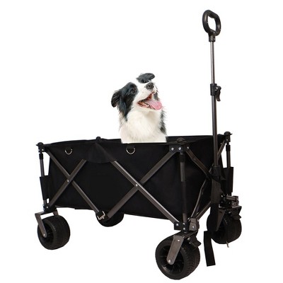 Folding Wagon Cart, Collapsible Wagon With 2 Cup Bags, Extra Cover, 4 Big Wheels, Telescopic Handle, Heavy Duty Utility Cart