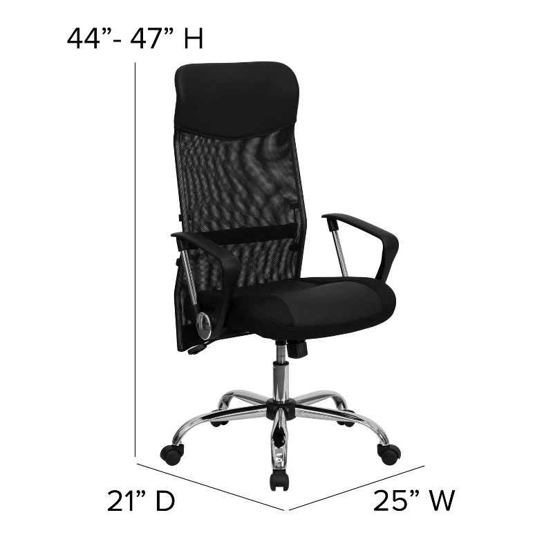 Emma and Oliver High Back Black Leather and Mesh Swivel Task Office Chair with Arms, 4 of 11