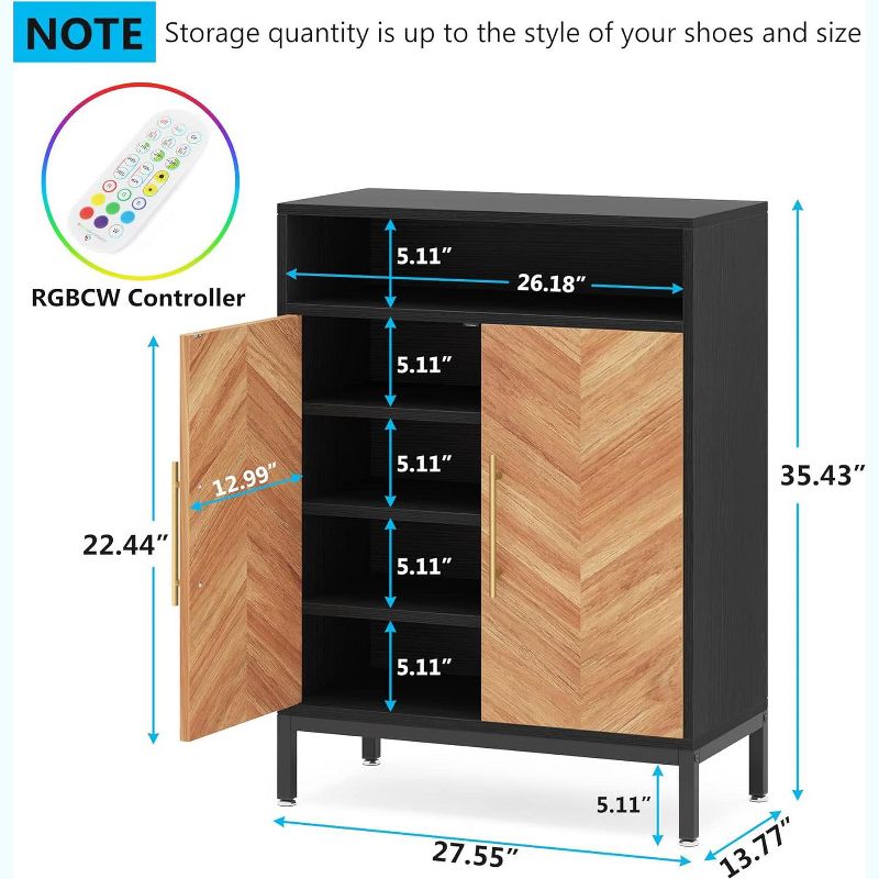 Tribesigns 5-Tier Shoe Cabinet with LED Light, Freestanding Shoes Storage Rack, 5 of 6